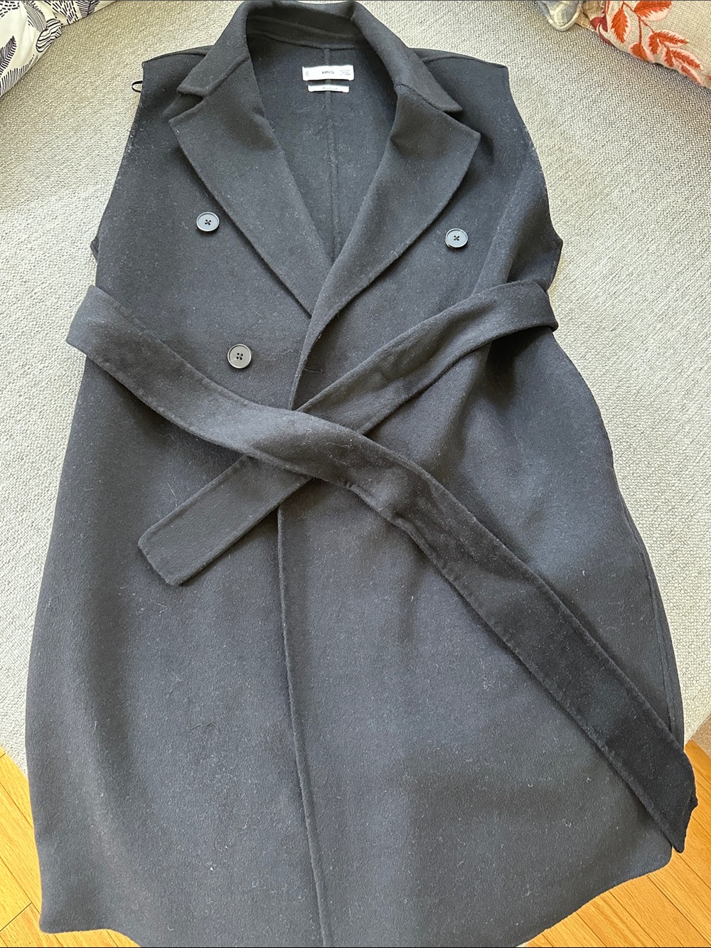 Mango Sleeveless Black Wool Belted Coat - Classic Vest
